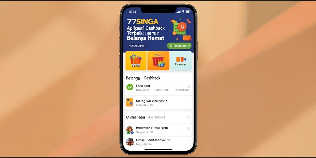 Tampilan antarmuka aplikasi 77SINGA dengan fitur Cashback.