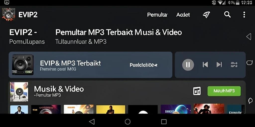 Tampilan antarmuka pemutar MP3 yang user-friendly dan modern.