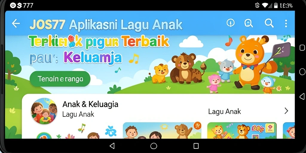 Antarmuka aplikasi JOS77 dengan pilihan lagu anak yang menarik.