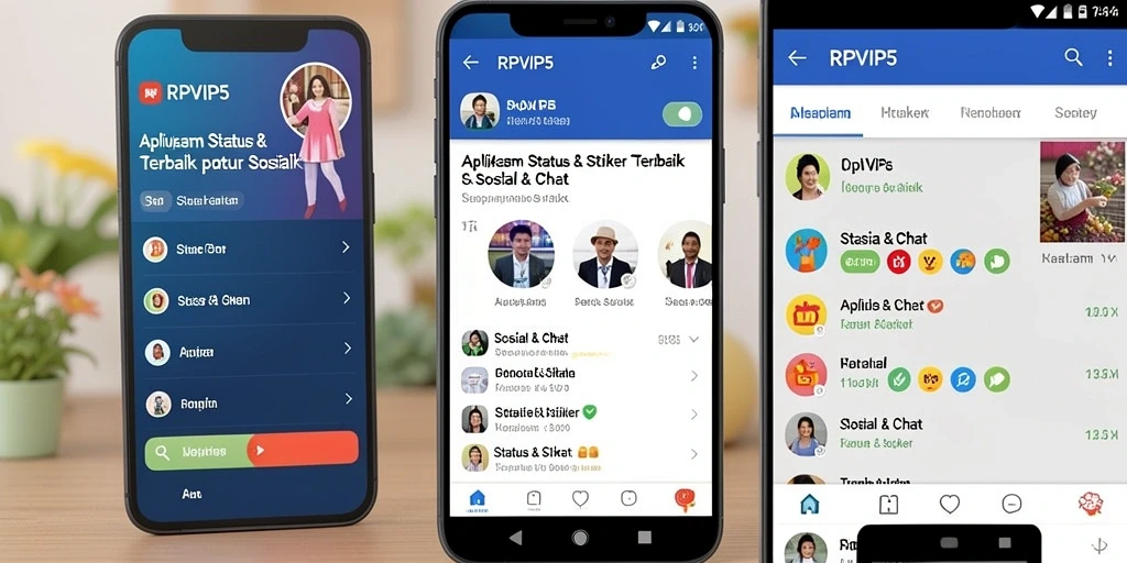 Tampilan antarmuka RPVIP5 yang menarik untuk Status & Stiker.